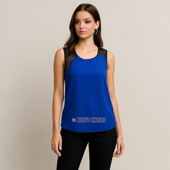 Express Cobalt Blue Chiffon Tank Top Mesh Back Zip Sleeveless Blouse Size M - Picture 1 of 9